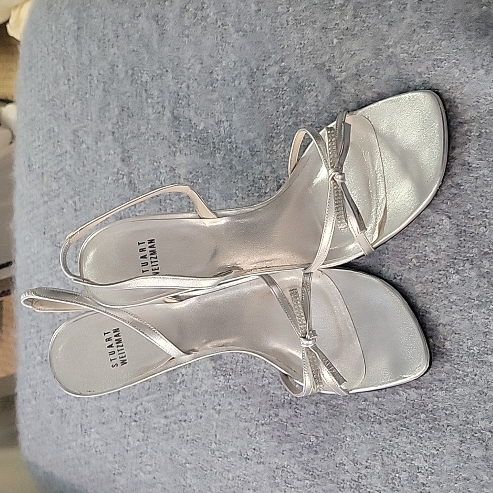 Stuart Weitzman Silver Strappy Heels Sz 10.5